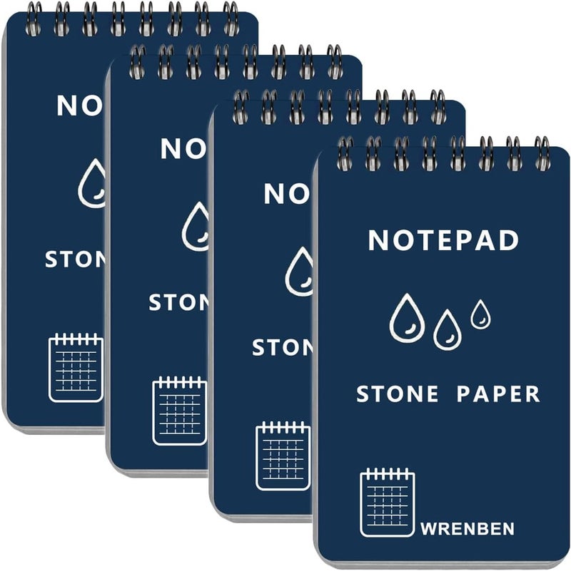 RENBEN 4PCS Weatherproof Spiral Notebook 3x5 Inch with Stone Graph Paper and PVC Cover, Small Pocket Notebook A7, All-Weather Steno Pads for Outdoor Field Adventure (Blue, 4 Pack) - Image 1